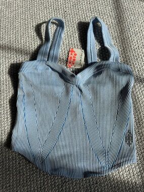 FP Movement by Free People Blue and White Striped Tank Top